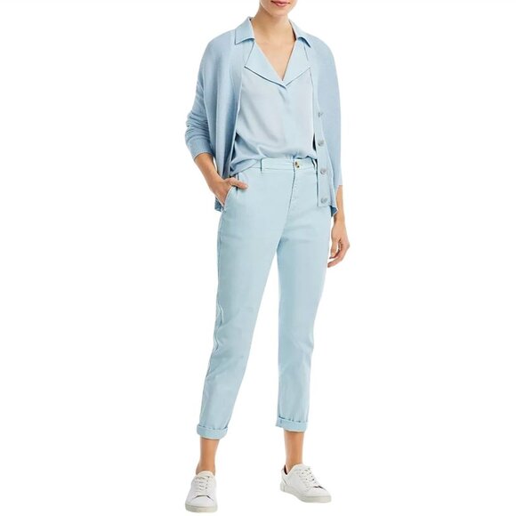 NWT HUGO BOSS Breta Short Sleeve Stretch Silk Blouse Blue Dust 2 Collared Top - Picture 4 of 5